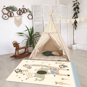 Napoli Home Dijital Baskılı Kaymaz Taban Yıkanabilir Eğlenceli Eğitici Çocuk Odası Halısı, N-Çocuk-21-Krem,