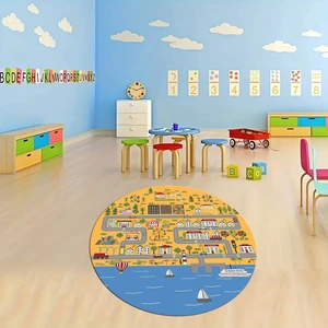 Napoli Home Dijital Baskılı Kaymaz Yıkanabilir Eğlenceli Yuvarlak Çocuk Odası Halısı, N-Y-Çocuk-07-Turuncu,