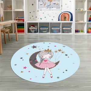 Napoli Home Dijital Baskılı Kaymaz Yıkanabilir Eğlenceli Yuvarlak Çocuk Odası Halısı, N-Y-Çocuk-13-Mavi,