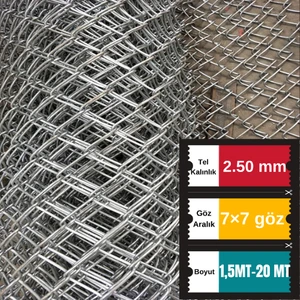7cm×7cm Göz Aralığı, 2.50 mm Kalınlık ,1.5METRE-20METRE Galvanizli Helezon Bahçe Tel Örgü Bahçe Çiti Bahçe Teli