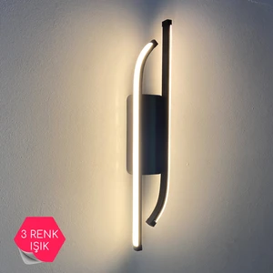 Asva Design Siyah Laura Modern 3 Renk Işık Ledli Duvar Aplik