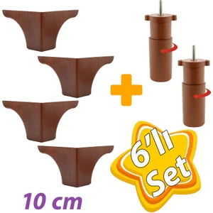 Açelya 6'lı Set 10 cm Ceviz Mobilya Ünite Çekyat Koltuk Kanepe Ayağı 9.5 x 14.5 cm Ayarlı M8 Destek Baza Ayak