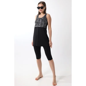 Aykum,taytlı Elbiseli Ara Biyeli Desenli Mayo