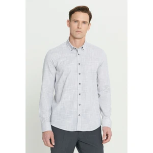 Altınyıldız Classics Slim Fit Dar Kesim Düğmeli Yaka Keten Görünümlü  Pamuk Flamlı Gömlek