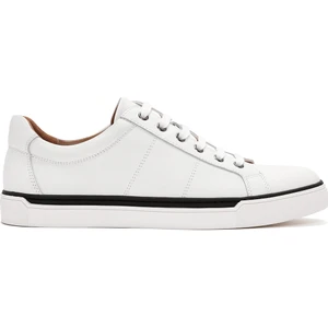 Erkek Beyaz Bağcıklı Deri Sneaker