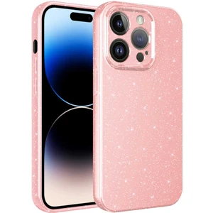 Apple iPhone 14 Pro Kılıf Kamera Korumalı Simli Lüks Işıltılı Silikon