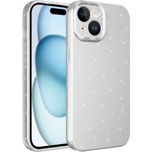 Apple iPhone 15 Plus Kılıf Kamera Korumalı Simli Lüks Işıltılı Silikon