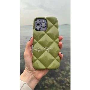 Trendy Kılıf iPhone 15 Pro Max Uyumlu Yeşil Baklava Puff