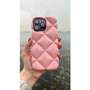Trendy Kılıf iPhone 15 Pro Max Uyumlu Pembe Baklava Puff
