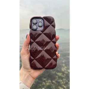 Trendy Kılıf iPhone 15 Pro Max Uyumlu Bordo Baklava Puff
