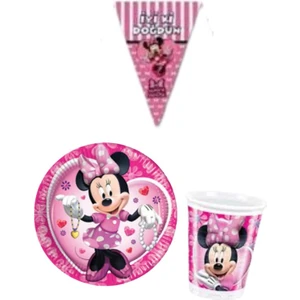 Parti Furyası Minnie Mouse Pembe 8 Kişilik Kız Doğum Günü Mini Set Kız Çocuk Parti Seti Süsleme
