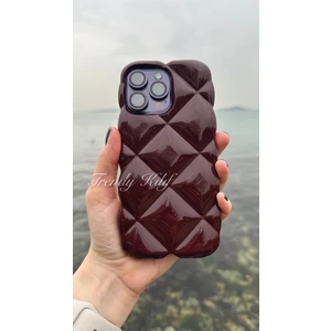 Trendy Kılıf iPhone 14 Pro Max Uyumlu Bordo Baklava Puff