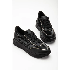 Paraşüt Malzeme Kalın Taban Bağlı Siyah Kadın Spor Ayakkabı