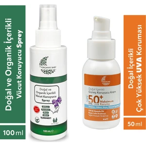 Organik Baby Organik ve Doğal İçerikli Vücut Koruyucu Bebek Çocuk ve Yetişkin Sprey 100 ml ve Güneş Kremi 50 ml