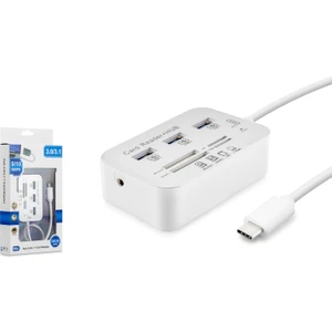 HDX7029 Usb-C3.1 To Usb3.0 Hub Combo 3port+Ms/sd/m2/tf Card Reader 7ın1 5/10 Gbps 20 Beyaz