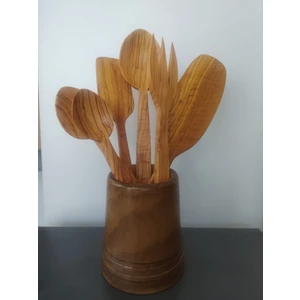 Tahta Kaşık Ahşap Doğal El Yapımı Zeytin Kaşık Seti ve Kaşıklık 7 Parça