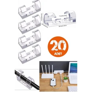 20LI Şeffaf Kablo Sabitleyici Düzenleyici Klips Kablo Tutucu