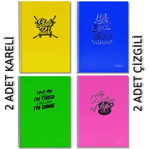 Enjoy A4 60 Yaprak Plastik Kapak Spiralli Defter 2 Çizigili + 2 Kareli
