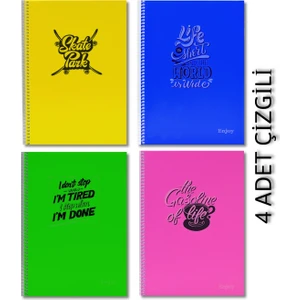 Enjoy A4 120 Yaprak Plastik Kapak Spiralli Defter Çizgili 4 Adet