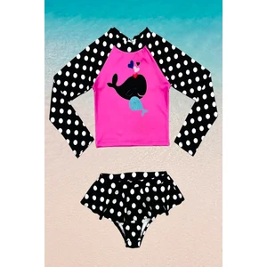 Yeni Sezon Karakter Desenli Uv-Güneş Korumalı Uzun Kol Üst Mini Etek Altı Fırfırlı Bikini Takımı