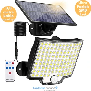 Solar Güneş Enerjili 110 Ledli Kumandalı Hareket Sensörlü 3 Modlu Bahçe Aydınlatma Lamba