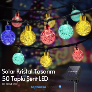 50 Ledli Rgb Işık 8 Modlu Solar Kristal Top Bahçe Aydınlatma Dekorasyon Güneş Enerjili