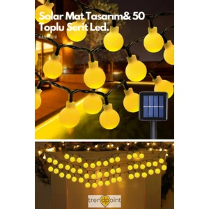 Güneş Enerjili 50 Top Ledli 8 Modlu Sarı Işık Solar Bahçe Aydınlatma Dekorasyon