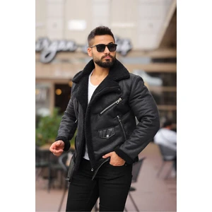 Lamine Deri Mont Erkekler İçin Standart Kalıp, Kürk Detaylı Şık Tasarım