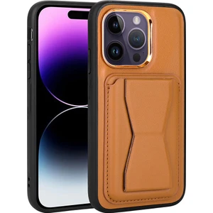 Rona Store iPhone 14 Pro Max - Uyumlu Kartlıklı Standlı ​pu Deri Zore Memo Kapak-Kahve Açık