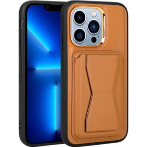 Rona Store iPhone 13 Pro Max Uyumlu Kartlıklı Standlı ​pu Deri Zore Memo Kapak-Kahve Açık