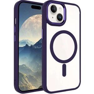 Rona Store iPhone 15 Plus - Uyumlu Wireless Şarj Özellikli Zore Krom Magsafe Silikon Kapak-Derin Mor