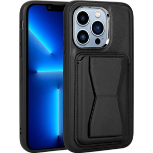 Rona Store iPhone 13 Pro Max Uyumlu Kartlıklı Standlı ​pu Deri Zore Memo Kapak-Siyah
