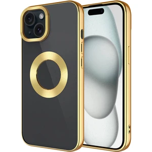 Rona Store iPhone 15 Plus - Uyumlu Tek Kamera Çerçeveli Logo Gösteren Zore Omega Kapak-Gold