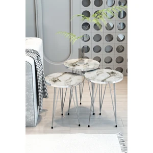 MHR Group Mobilya Mhrgroup Cma Beyaz Üçlü Zigon Sehpa,zigon Sehpa,gümüş Metal Ayaklı Zigon Sehpa,zigon Sehpa Seti