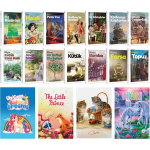 Oz Büyücüsü - Heidi - Peter Pan - Kütük 14'lü Kitap Set - 4'lü Defter