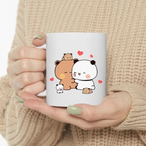 Sevimli Bubu ve Dudu Kahve Kupa, Ayı Seramik Kupa, Panda Ayı Kupası, Sevim,ingilizce Kupa