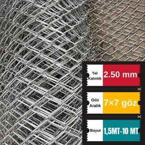 2.50 mm Kalınlık , 7cm×7cm Göz Aralığı, (1.5metre-10metre) Galvanizli Helezon Bahçe Tel Örgü Bahçe Çiti Bahçe Teli
