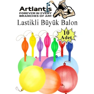 Lastikli Balon Zıpzıp 10 Adet Ipli Balon Lateks Büyük Balon Punch Panç Renkli Balon