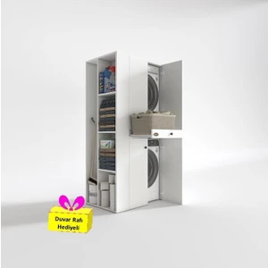 Kenzlife çamaşır-kurutma makinesi dolabı ahi evran sol byz 187*090*60 çekmeceli + tekli duvar rafı hediye