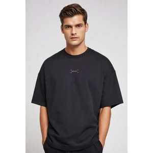 Oversize Ağır Gramajlı Tişört | Basic Bisiklet Yaka Kısa Kollu | 100%PAMUKLU | Nakışlı TLF8001