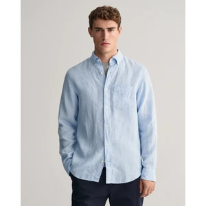 Erkek Mavi Regular Fit Düğmeli Yaka Keten Gömlek 3240102.468