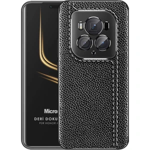 Honor Magic 6 Pro Kılıf Deri Dokulu Silikon Siyah
