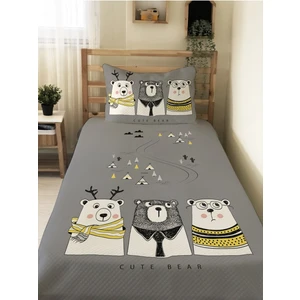 Ayı ve Yol Desenli Bebek ve Çocuk Baskılı Tek Kişilik Pike Takımı 160X230 Gri
