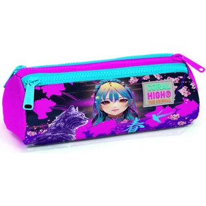 Coral High Kids Mor Pembe Anime Kedi Desenli Üç Bölmeli Kalem Çantası 22053