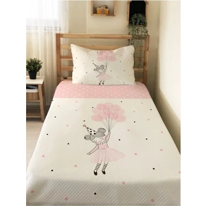 Balonlu Kız Desenli Bebek ve Çocuk Baskılı Tek Kişilik Pike Takımı 160X230 Beyaz