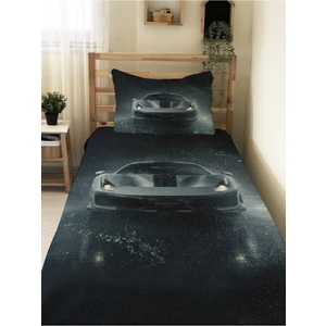 Spor Araba Desenli Genç ve Çocuk Baskılı Tek Kişilik Pike Takımı 160X230 Siyah