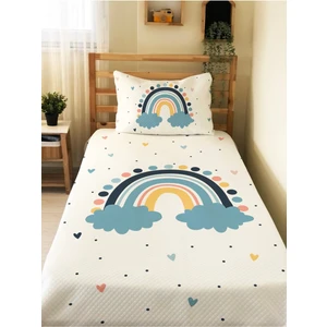 Bulut Gökkuşağı Desenli Bebek ve Çocuk Baskılı Tek Kişilik Pike TAKIMI 160X230 Beyaz