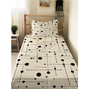 Modern Desenli Baskılı Çift Kişilik Pike Takımı 200X230 cm Krem