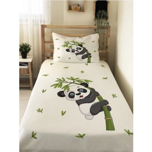 Panda Desenli Bebek ve Çocuk Baskılı Tek Kişilik Pike Takımı 160X230 Beyaz
