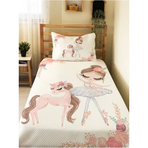 Balerin ve Unicorn Desenli Bebek ve Çocuk Baskılı Tek Kişilik Pike TAKIMI 160X230 Beyaz